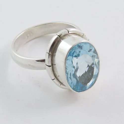 925 Silver Ring Wholesale Blue Topaz Jewelry Adjusting Silver Ring