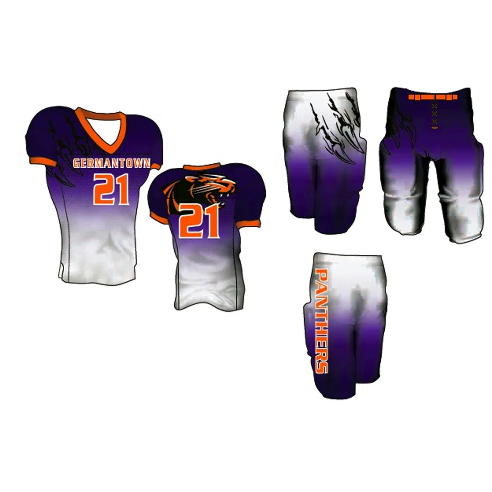 
Top Quality 100% Polyester Heavymesh Custom Sublimated Short Sleeve American Football Jersey 