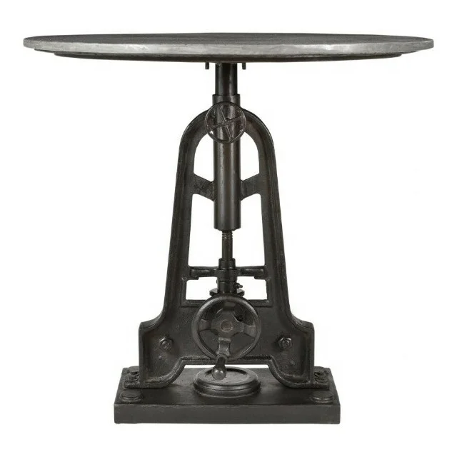 
 Industrial Adjustable Cafe Table Hand Crank Solid Stone Top Iron Table  
