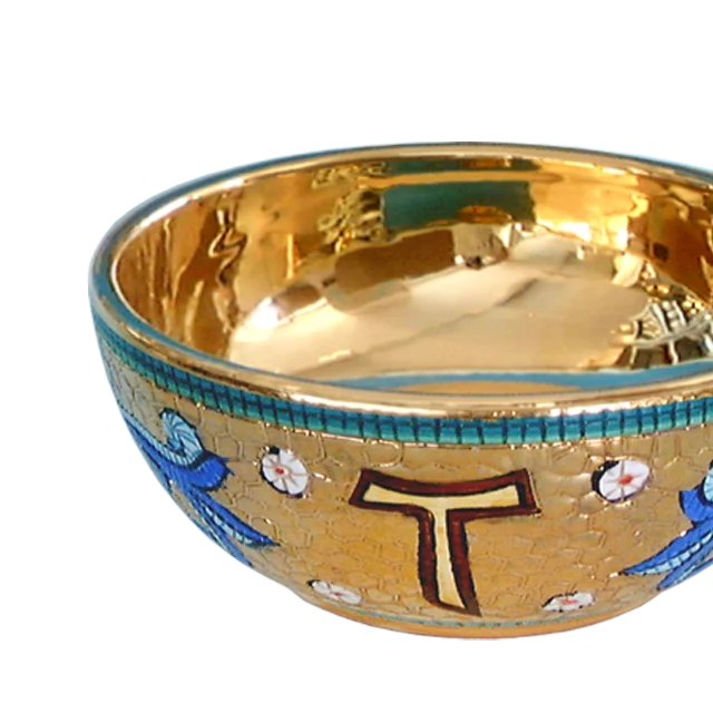 Ceramic church offertory paten hand painted with pure gold hand made in Italy mosaic design bowl paten