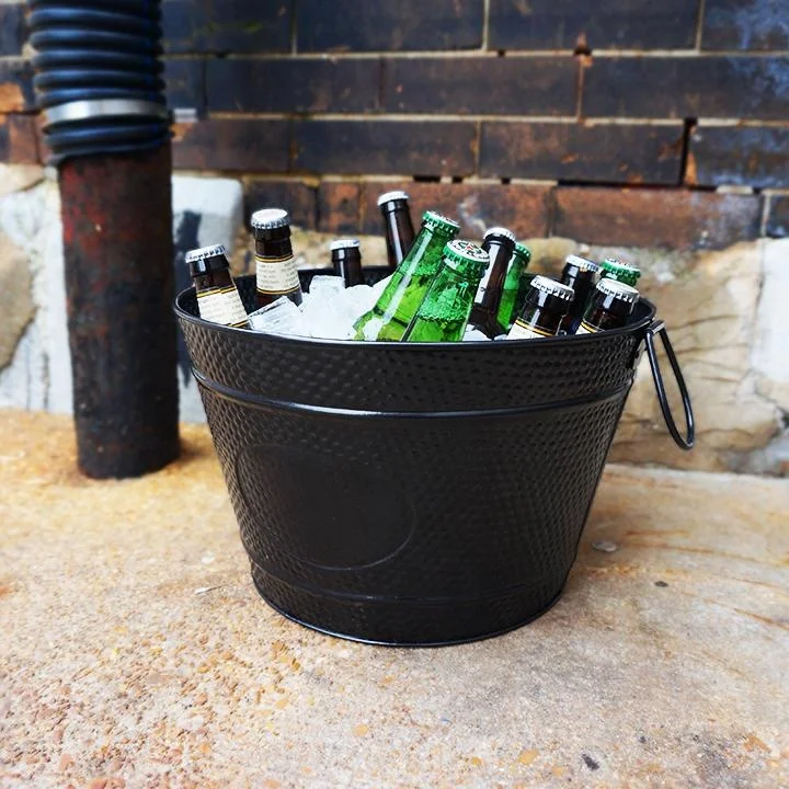 Galvanized Steel Round Black Powder Coat  Beer Wine Cooler Bucket Beverage Party Tub