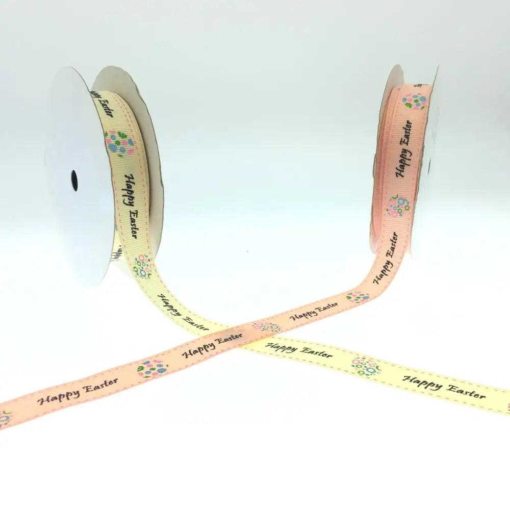 Fancy Easter Ribbon Colorful Printed Woven Edge Solid Bow Made from Polyester Satin Grosgrain Silk Materials