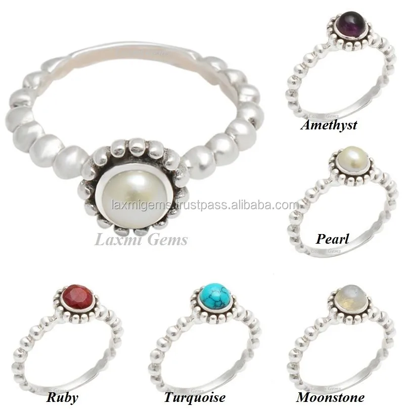 Wholesale Turquoise 5 mm gemstone 925 silver jewelry ring