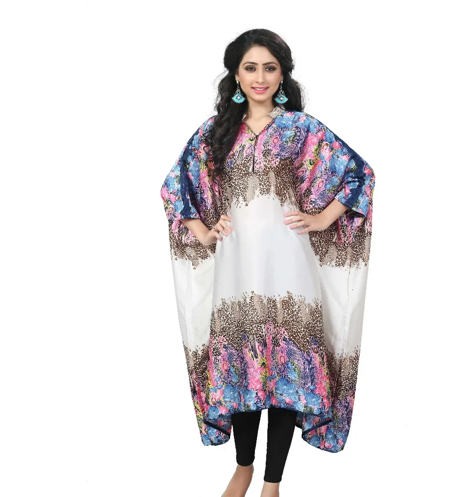 Animal Printed Style Free Size Kaftan / Fancy Collar Neck Calf Length Kaftan For Party Wear / Latest Night Dress