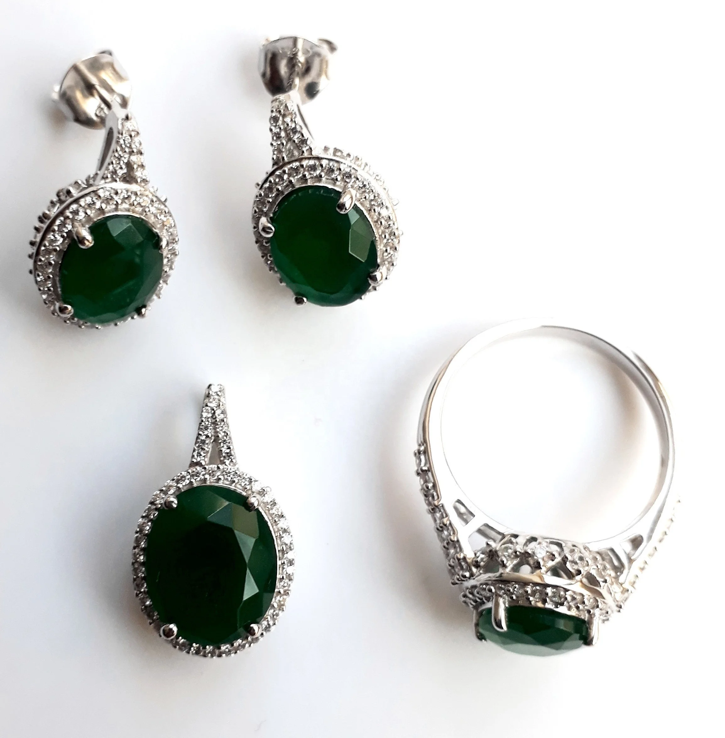 Emerald Zirconia Jewelry Set Bridal Wedding Gemstone Water Drop Luxury Zircon Silver Jewelry Set