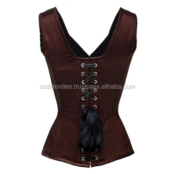New arrival shoulder strap pirates corset satin corset bustier brown