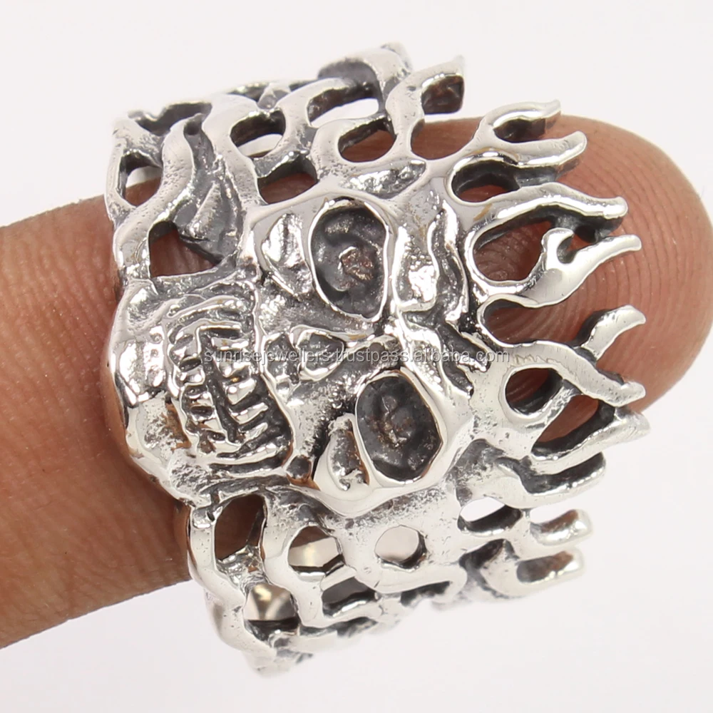 Gorgeous High Handmade Skull Biker Men Gothic Finger 925 Solid Sensational Sterling Silver Jewellery Gifts For Her