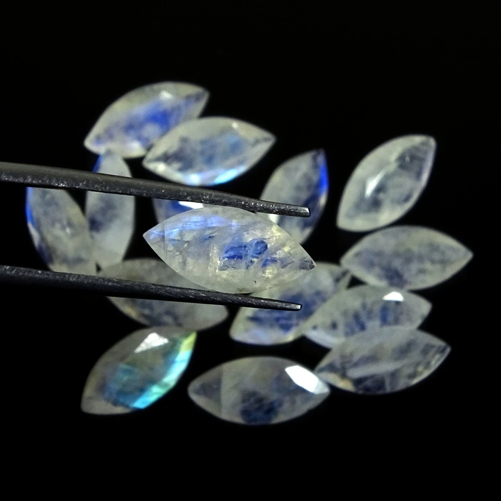 
wholesale natural blue fire rainbow moonstone 7x14mm marquise faceted cut loose gemstone 