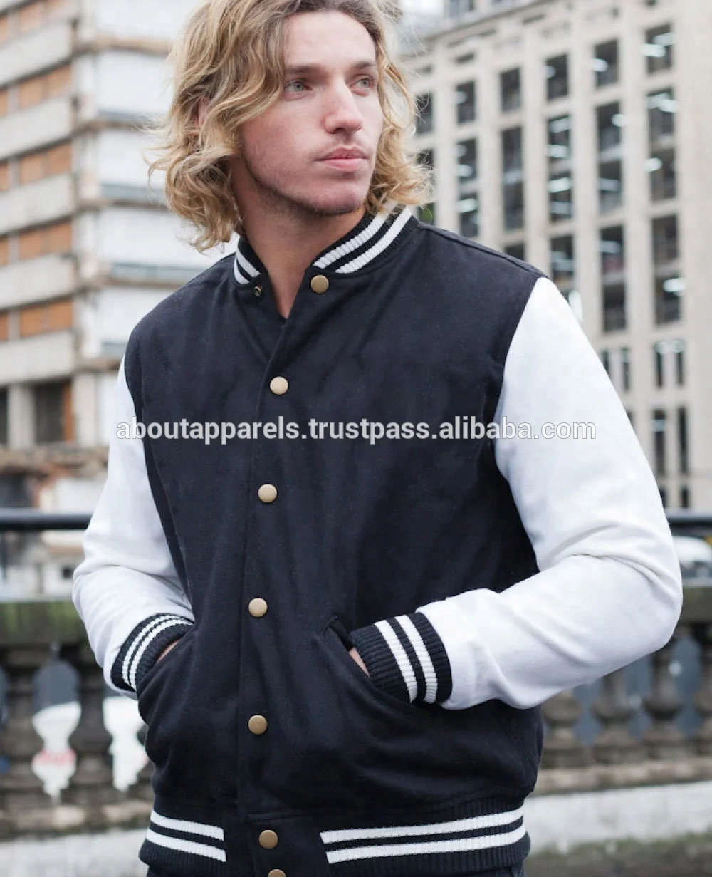 Custom logo stain half zip sports bomber jackets men 2017 blank baseball track pullover Wool Varsity Bomber jacket wholesale