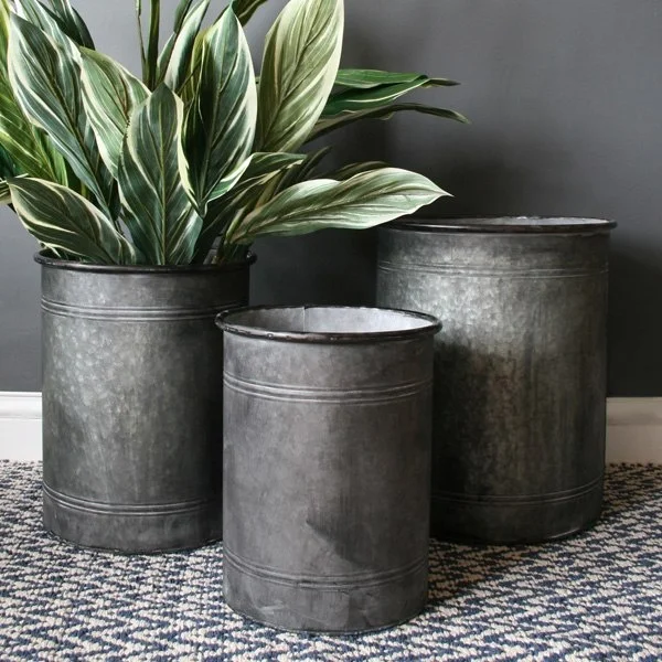 Set of 3 Large Round Hammered Metal Planters Heavy Duty Highly Durable Floor Pot for Living Room, Indoor and Outdoor, Balcony