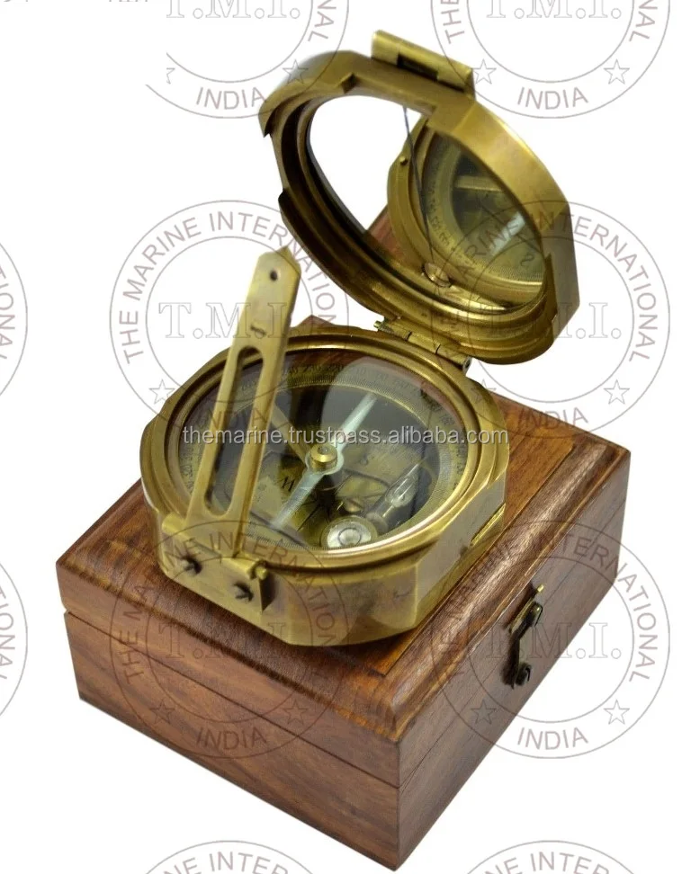 Античный латунный компас «брюнтон» 3 дюйма, компас брюнтон с деревянной коробкой