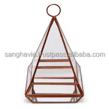 TERRARIUM POT TRIANGLE SHAPE HOME DECORATIVE FLOWER PLANT TERRARIUM FANCY DESIGN PLANT VASES ANTIQUE COLOR METAL FLOWER POT