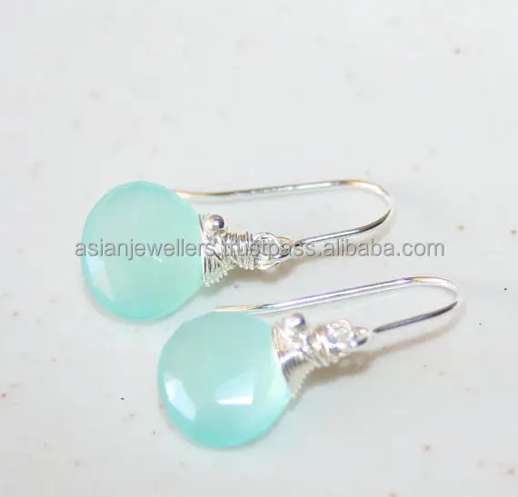 925 Sterling silver Aqua Chalcedony Handmade Gemstone Earrings