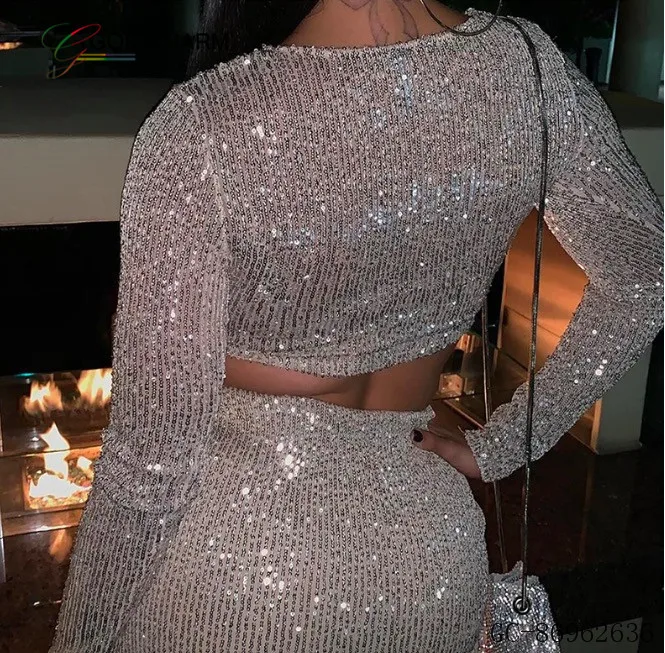 * GC-86962636 2022, Новое поступление, платье с открытыми плечами, сексуальное Two оптом Bestsale штук набор обтягивающие платья с завязками с длинным рукавом из двух частей комплект Женская одежда