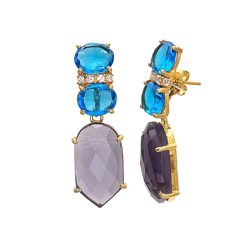 London Blue Topaz Hydro & White CZ & Amethyst Hydro Adjustable Earrings