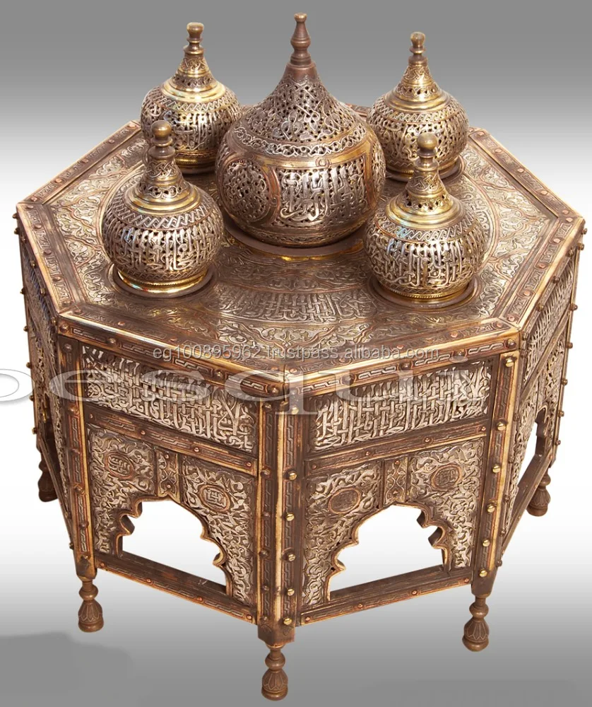 B185 Antique Reproduction Silver-Inlaid Large Incense Burner Arabic Scripts