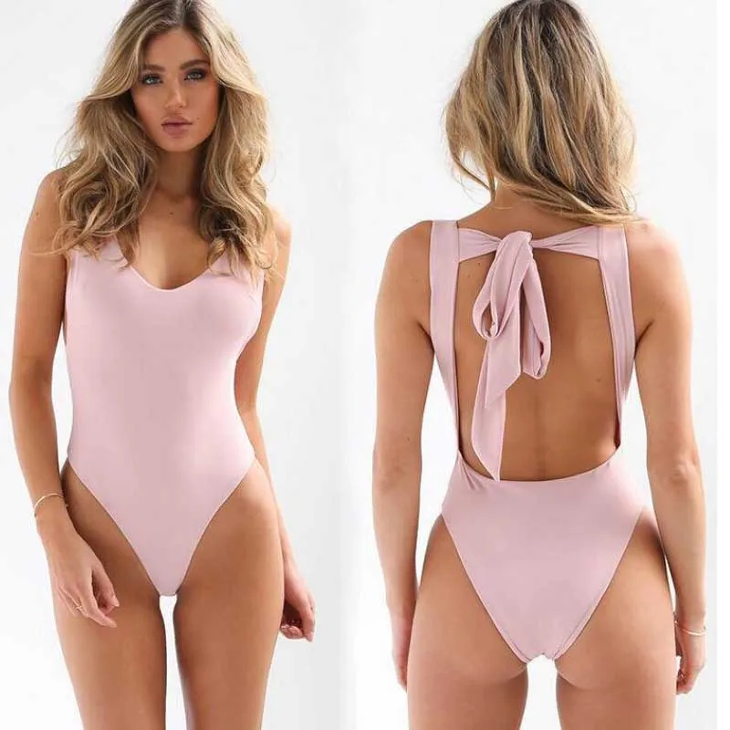 
2020 Newly Customized Female Plain One Piece Swimsuits Thong Bikini Ladies Sexy Bathing Swimming Suits Women 