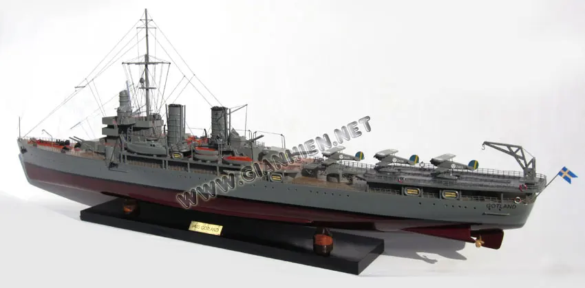 HMS GOTLAND Wooden Model Boat Elegant Battle Ship Inflatable Toy Accessory