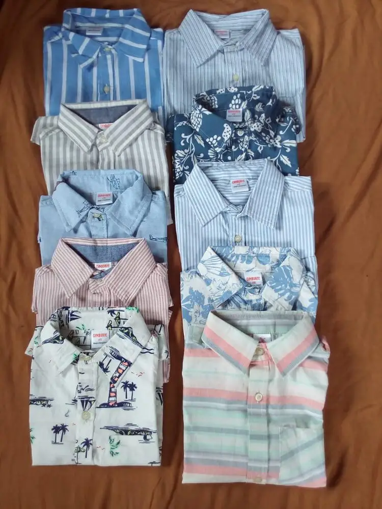 В наличии на складе в Бангладеш оригинальные фирменные этикетки летняя хлопковая накидка на пуговицы с принтом для мальчиков отложной воротник половина рубашки избыточное