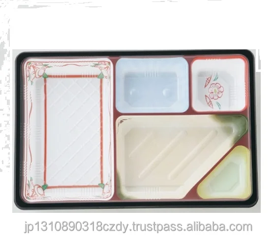Disposable plastic blister Japanese high quality food containers 5 compartment lunch box with lid fast food storage container