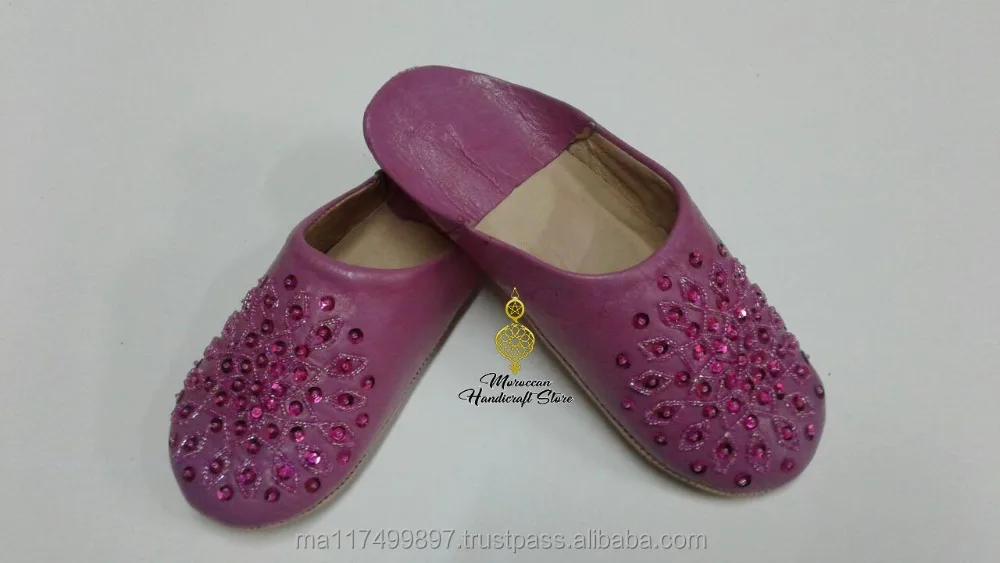 fashionable Slippers for Women Handmade Genuine Leather and sequins Sandals