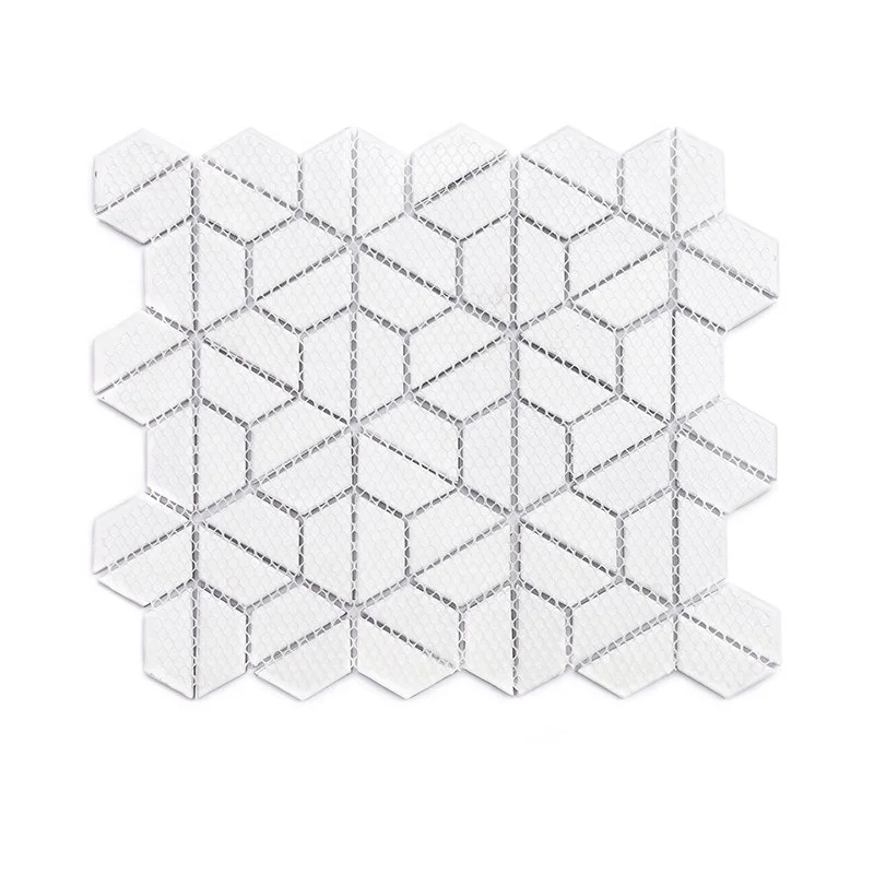 White Backsplash Waterjet Half Hexagon Tile Glass Mosaic for Kitchen/Bathroom
