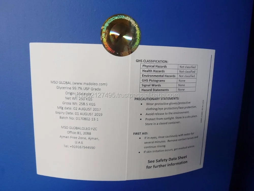 Refined glycerin 99.7% USP grade