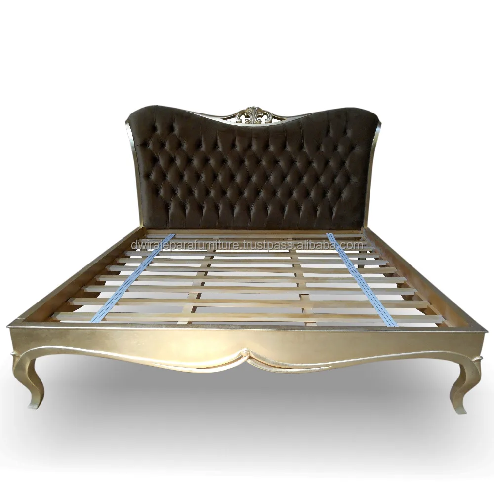 Upholstered Gold Bedroom Furniture Bed Mahogany