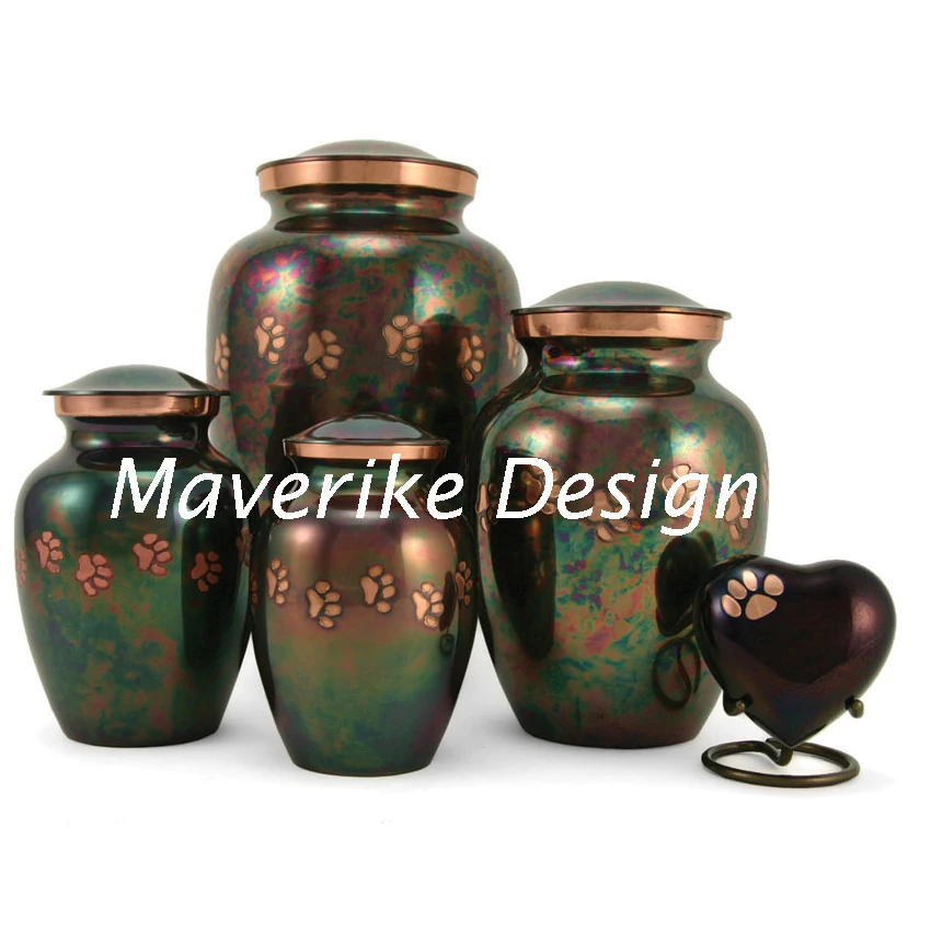 Metal Paw Print Blue Memorial Pet Cremation Urns set Ashes Paws Engraved Pet Caskets & Dog Keepsake Urns Ashes