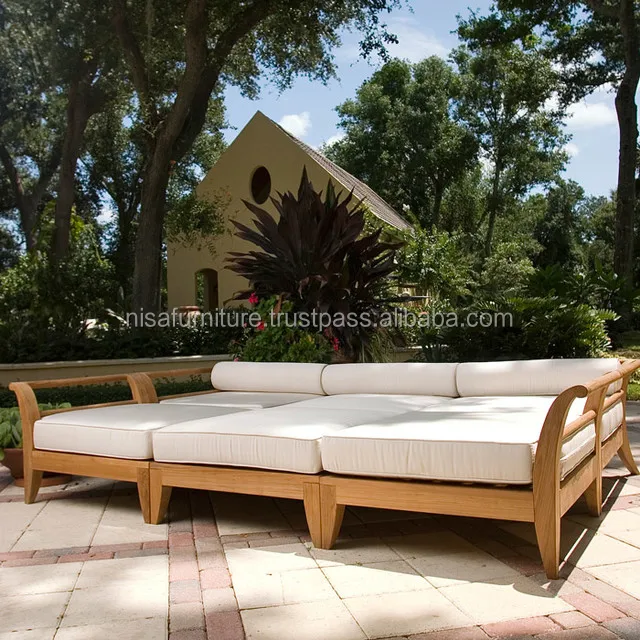 Teak wood Outdoor garden sets Daybed furniture Sofa set daybed designs deep seating thick cushion