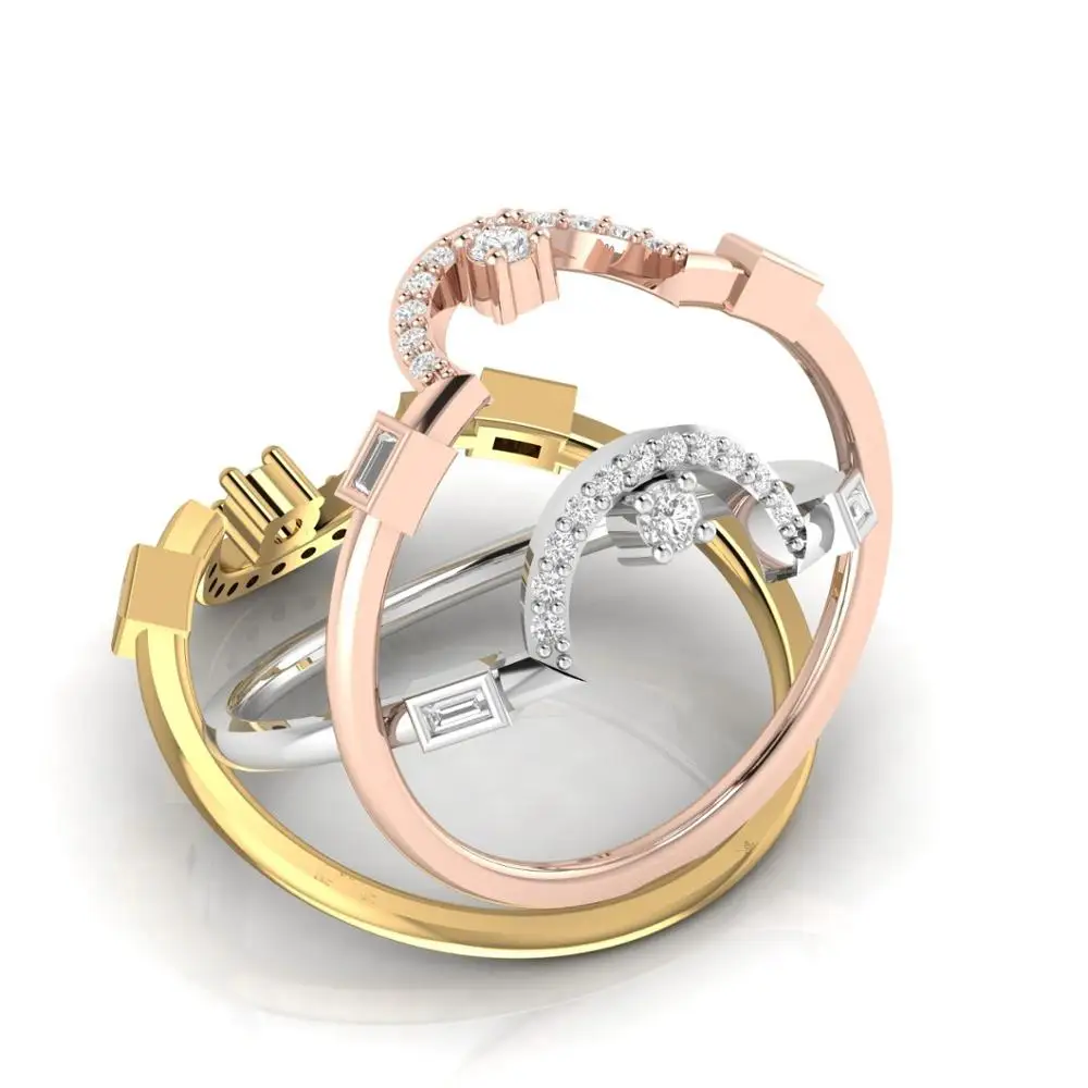 Unique Design Curve Shape Minimalist Round Diamond Ring For Women in 18kt Yellow Rose White Gold 1.59 Grams Fine Jewelry Gift