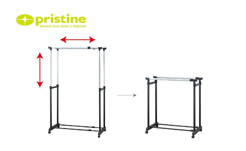 Taiwan adjustable extendable double bar garment rack with wheels