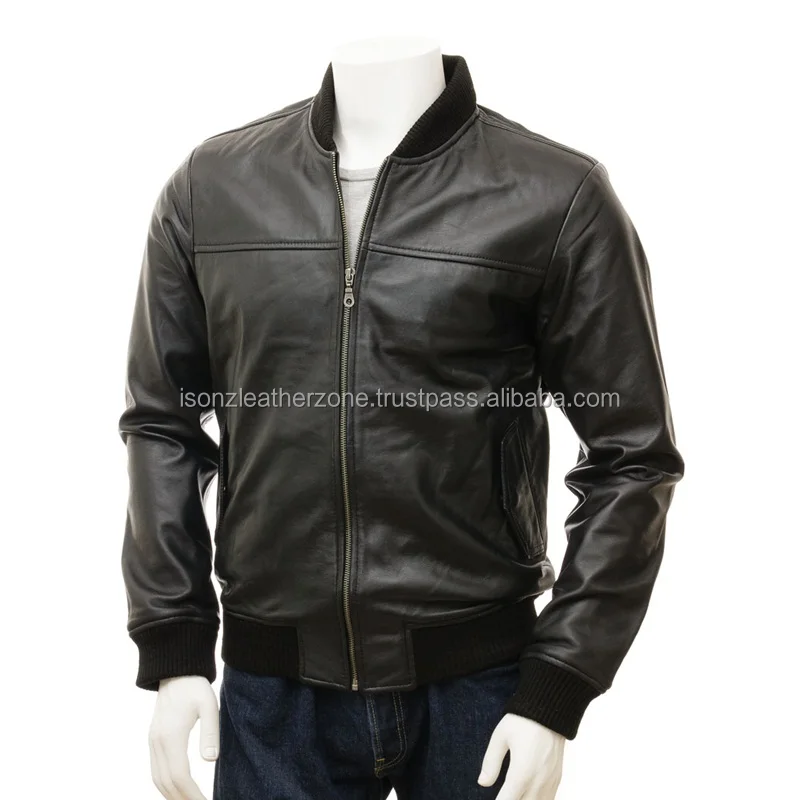 New design bomber jacket Men Black Leather Bomber Jacket