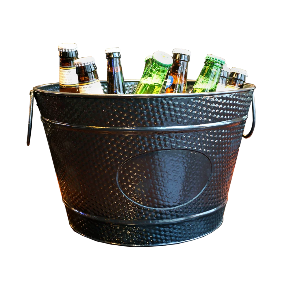 Galvanized Steel Round Black Powder Coat  Beer Wine Cooler Bucket Beverage Party Tub
