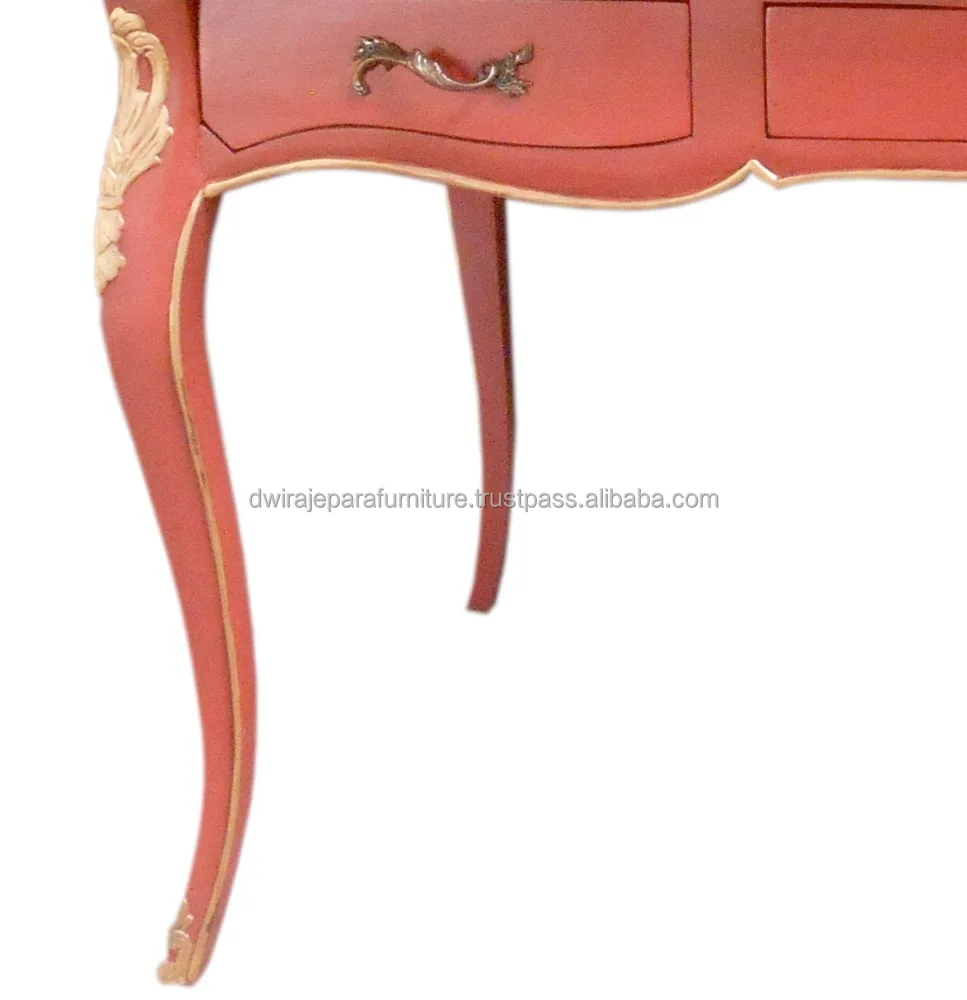 Антикварная окрашенная мебель-красная винтажная мебель деревянный стол во французском стиле.