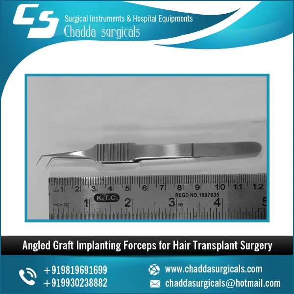 Hair Transplant Instruments - Angled Graft Implanting 0.2 mm Tips Forceps