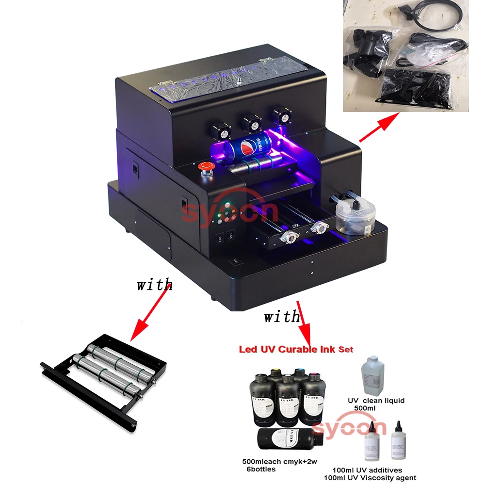 Multi-functional bottle Printer A4 UV inkjet Auto Digital Round Tube Cylinder Flatbed Flat objects Logo Printing Machine