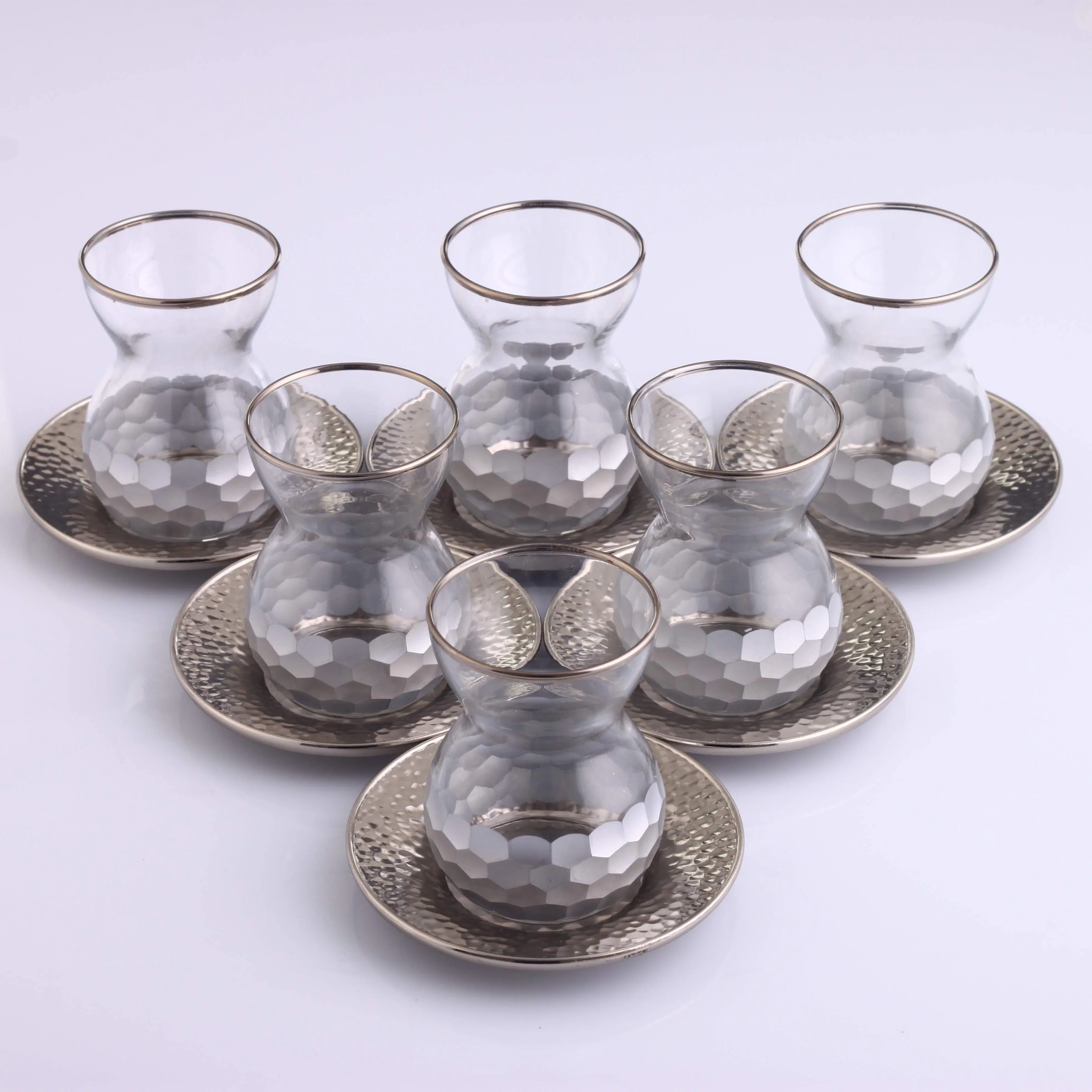 841-063 Tea Set (6 Tea Cups + 6 Saucers), Decor: Petek, Color: Silver