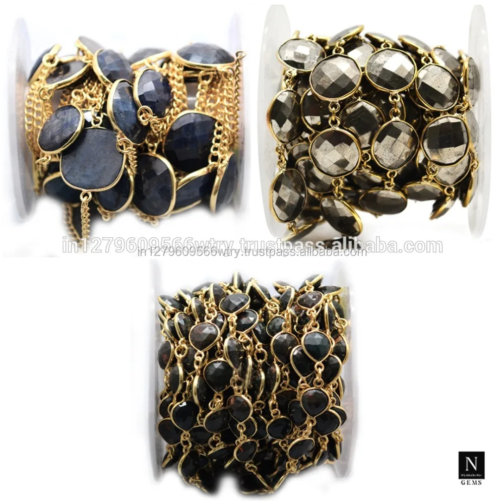 Wire Wrapped Gold Plated Brass Handmade Bezel Gemstone Link Charm Connector Chain DIY Finding Wholesale Necklaces Jewelry Making