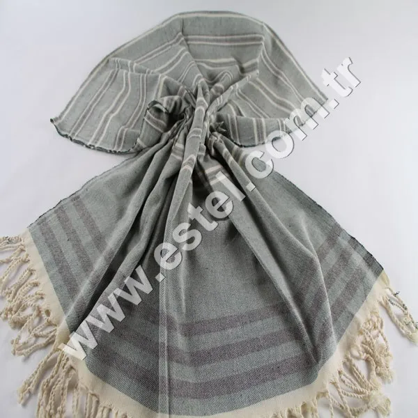 Wholesale 100 % Cotton Pestemal Best Sellers Turkish towel hammam beach pool spa natural cotton Dark Green & Black Lara Towel