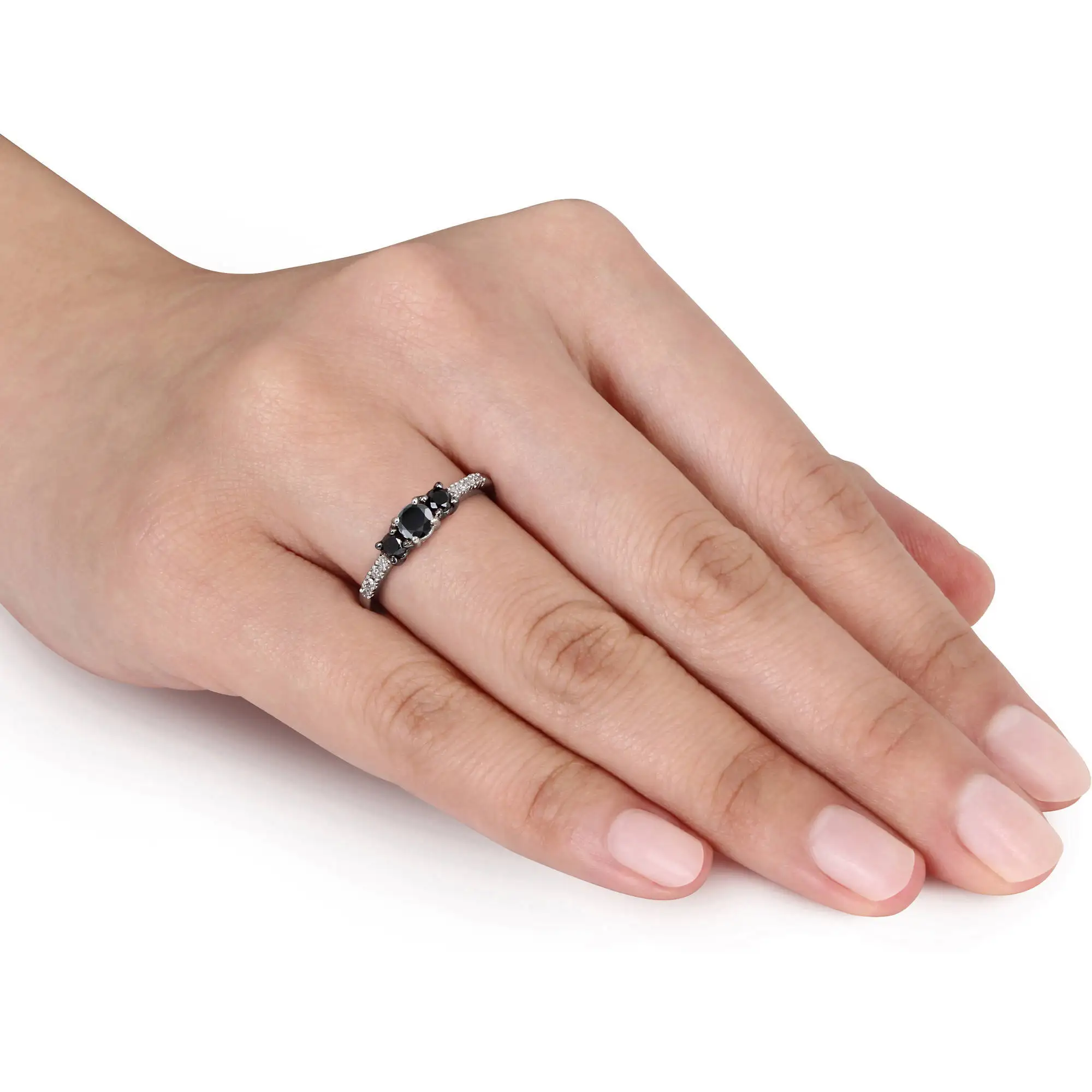 2.40 Carat Three Stone Black Diamond Ring Engagement in 14k White Gold , Three Stone Ring 14k Gold,3 Stone Diamond Ring