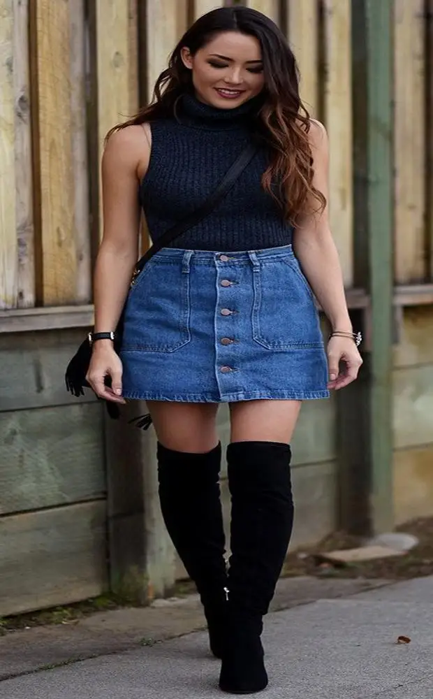 Factory Price Hot Selling Ladies High Waist Mini Skirt Cotton Spandex Short Denim Skirt Button Decoration Streetwear XL Women