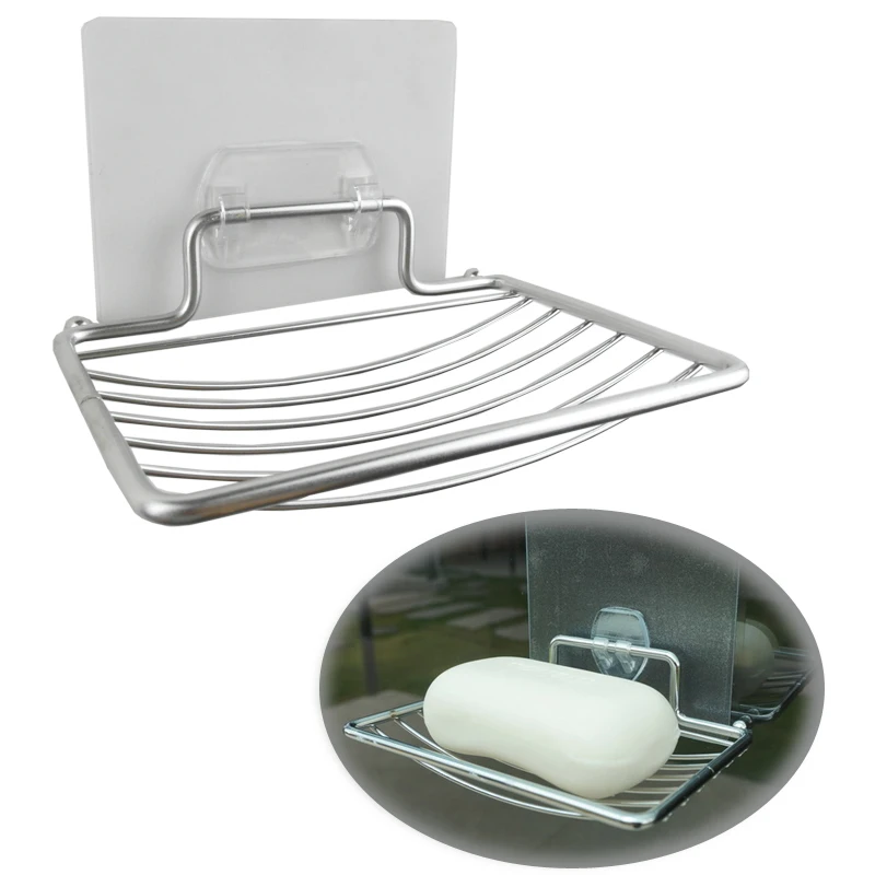 Stainless steel self adhesive wall stick soap dish & bathroom soap rack