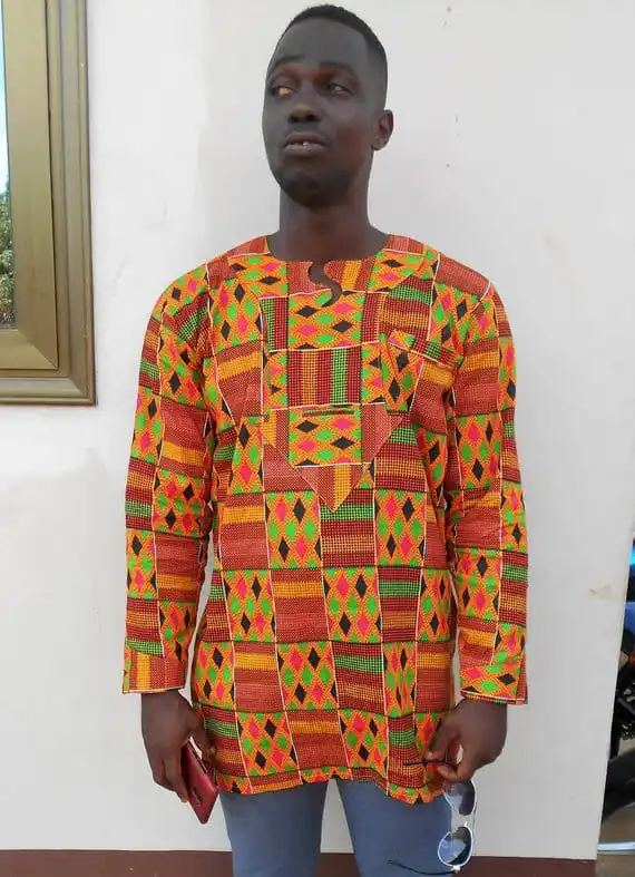 Kente The Long Sleeve African Kente Cloth Shirts Hippie shirt Plus Size Wax fabric print African Print Dashiki Shirt