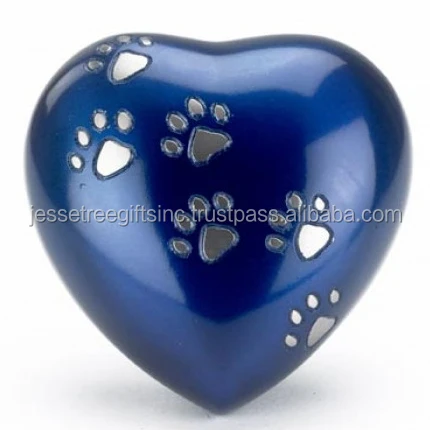Metal Heart Shape Keepsake Urn For Pet Ash With Paw Print Blur Texture Finishing Unique Design High Quality For Funeral Services