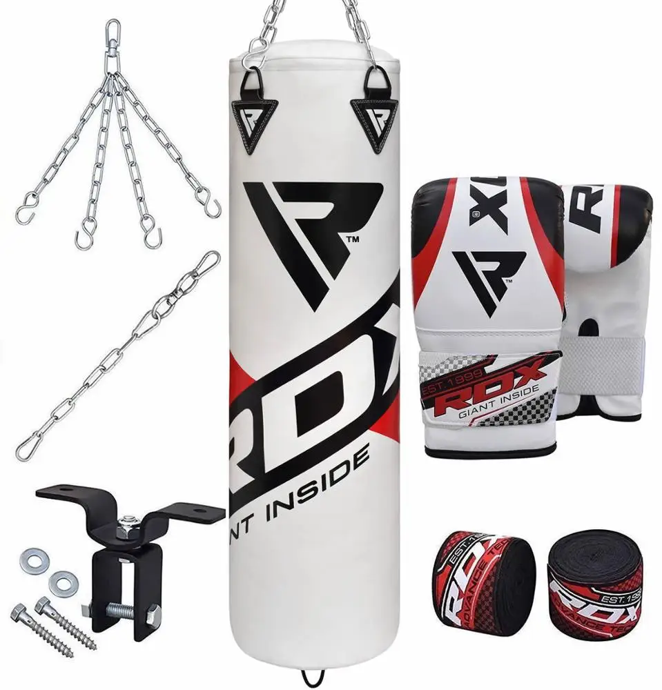 Custom Logo Filled Punch Bag Kick Boxing Set Gloves Punching MMA Ceiling Hook Chains PX