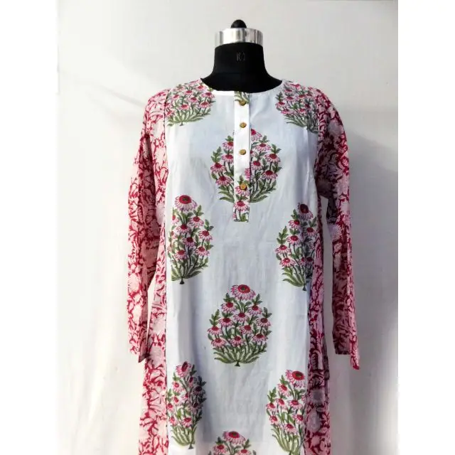 Hand block printing ethnic fashionable dress up women long dress casual indian handmade craft sewing classic
