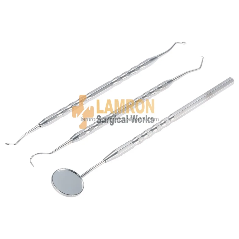 Professional Dental Kit 3 Pcs Dental Mirror Handle/ Dental Scalers / Probes Stainless Steel Non Slip Grip
