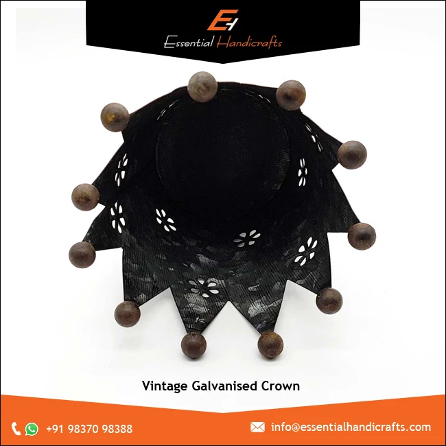 Classic Design Vintage Galvanized Crown Glazed Plant Pot Cute Gift Decor for Garden Room or Party for Artificial Flowers