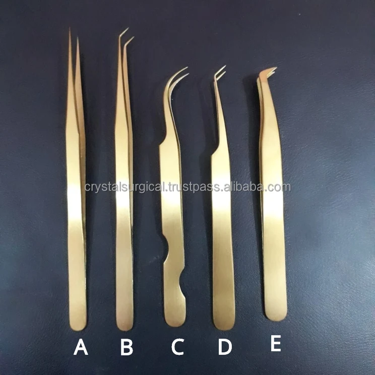 High Quality Rose Gold Wholesale professional German / Japanese stainless steel Private Label eyelash extension tweezers